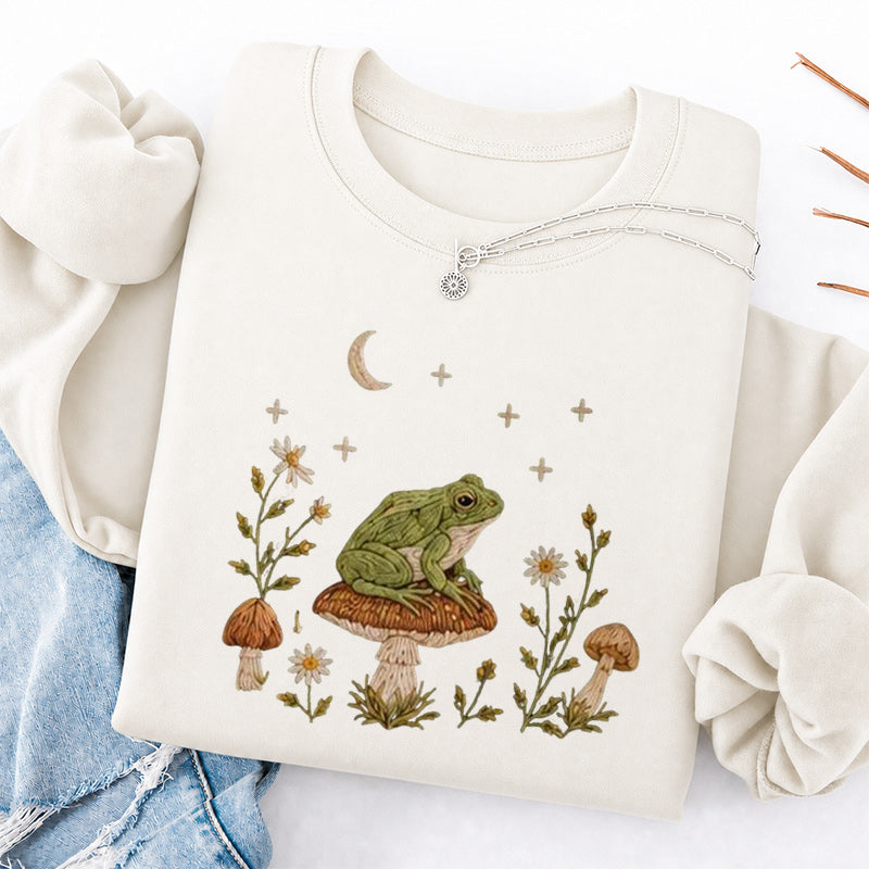 Embroidered Frog Mushroom Classic Crewneck Sweatshirt