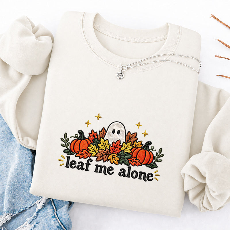 Embroidered Leaf Me Alone Classic Crewneck Sweatshirt