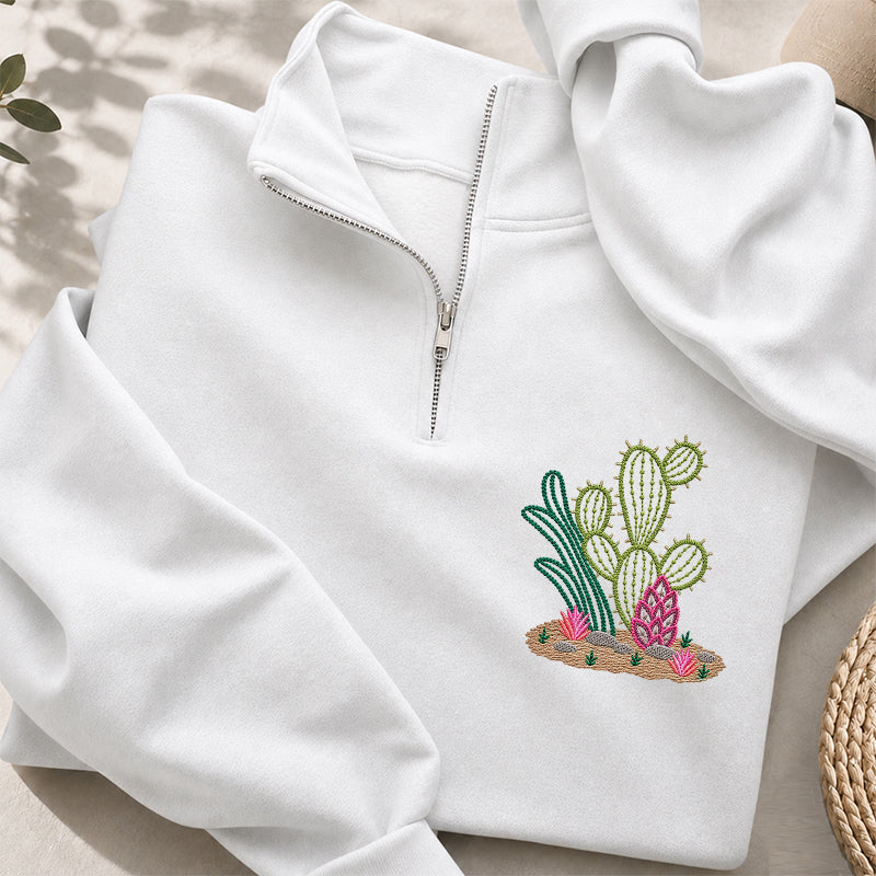 Embroidered Cactus Classic Quarter Zip Sweatshirt