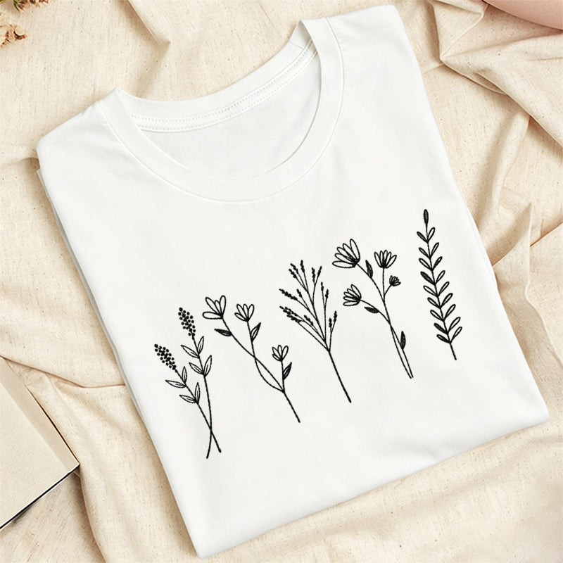 Embroidered Cute Wildflower Classic Adult Unisex Crew Neck T-Shirt