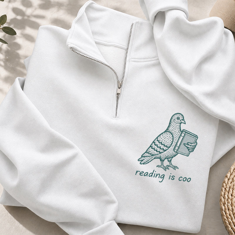 Embroidered Reading Is Coo Classic Quarter Zip Sweatshirt