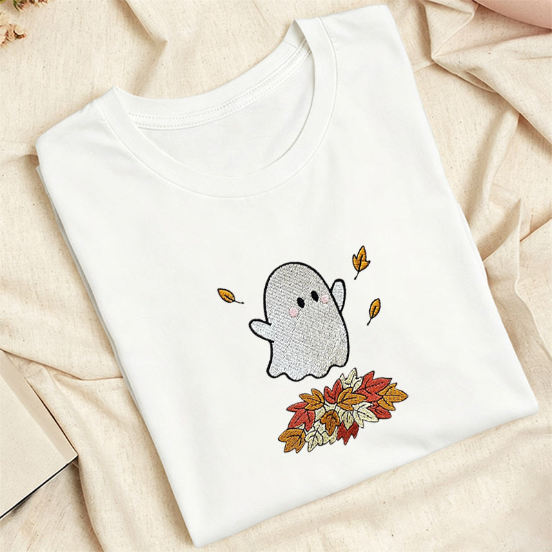 Embroidered Fall Ghost Classic Adult Unisex Crew Neck T-Shirt