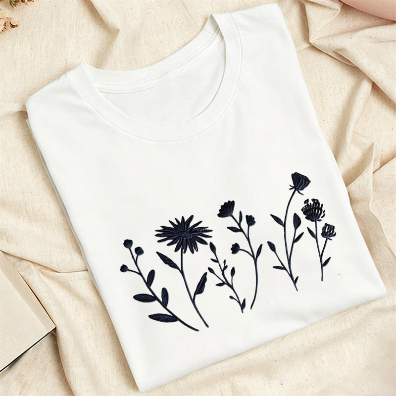 Embroidered Floral Cottagecore Classic Adult Unisex Crew Neck T-Shirt