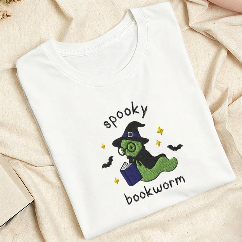 Embroidered Spooky Bookworm Classic Adult Unisex Crew Neck T-Shirt