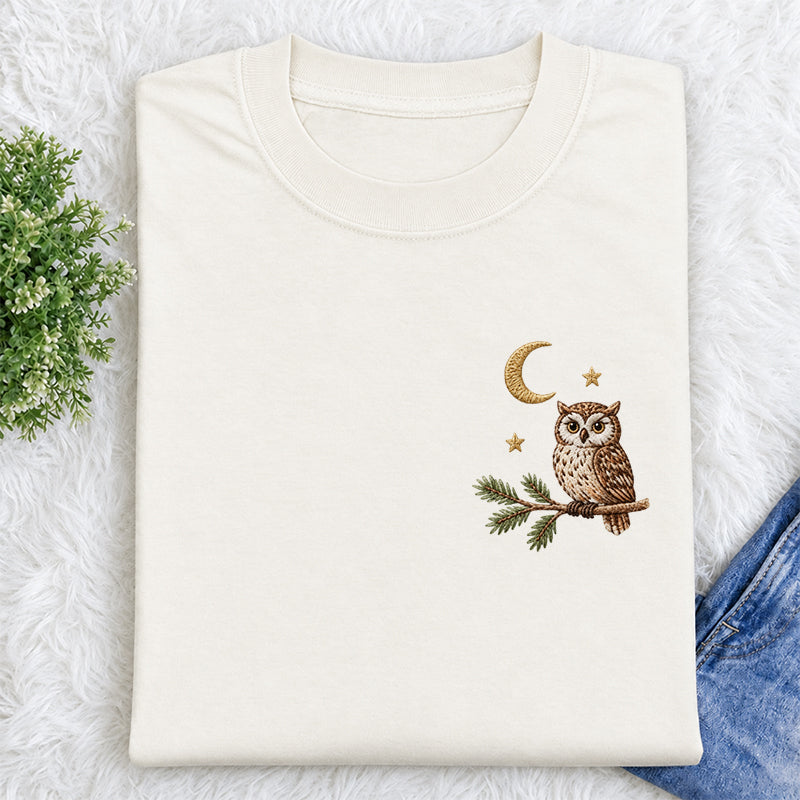 Embroidered Night Owl Classic Crew Neck T-Shirt