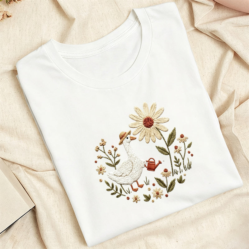 Embroidered Goose Garden Classic Adult Unisex Crew Neck T-Shirt