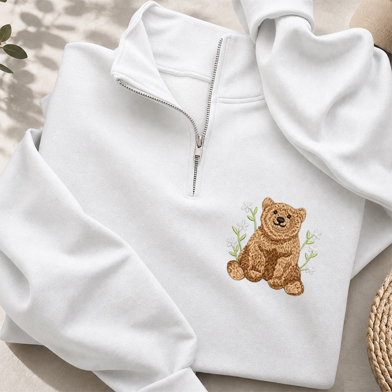 Embroidered Floral Beer Classic Quarter Zip Sweatshirt