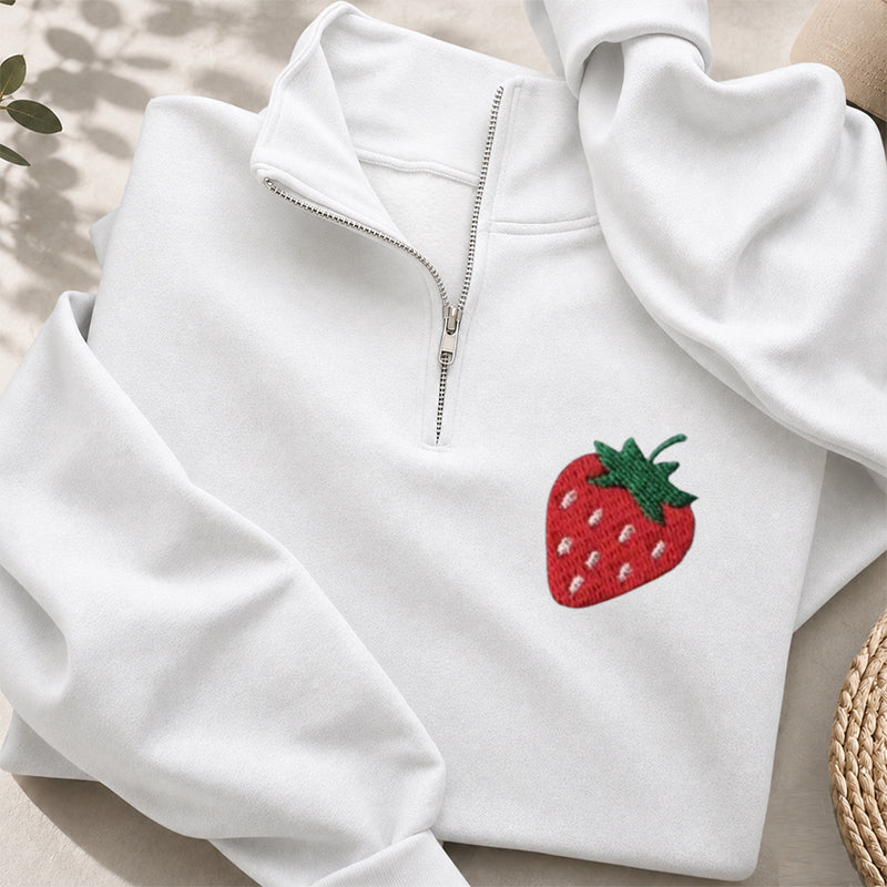 Embroidered Strawberry Classic Quarter Zip Sweatshirt