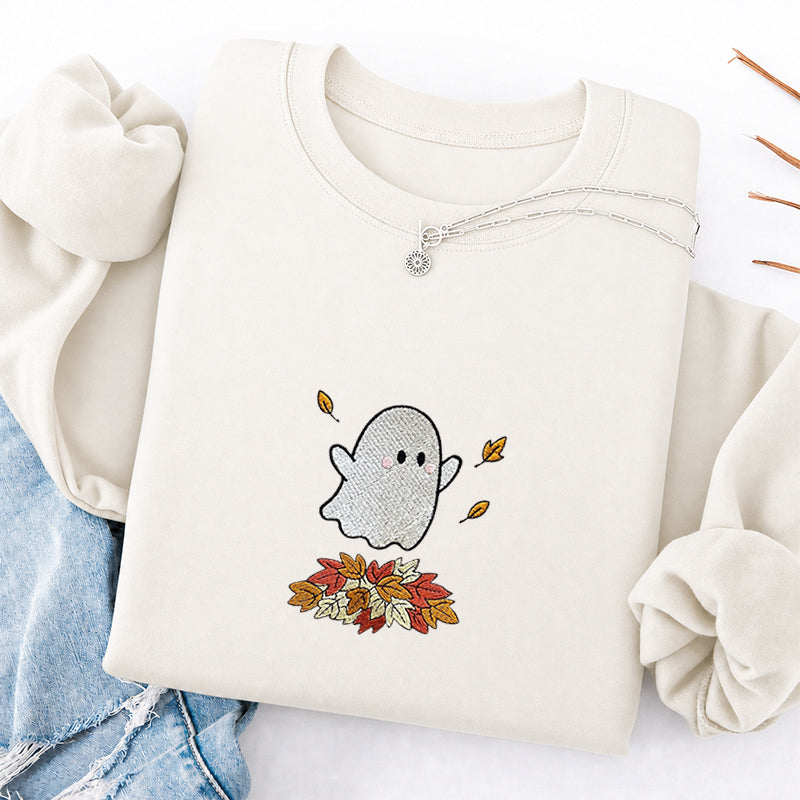 Embroidered Fall Ghost Classic Crewneck Sweatshirt