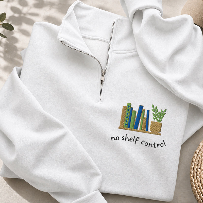 Embroidered No Shelf Control Book Classic Quarter Zip Sweatshirt