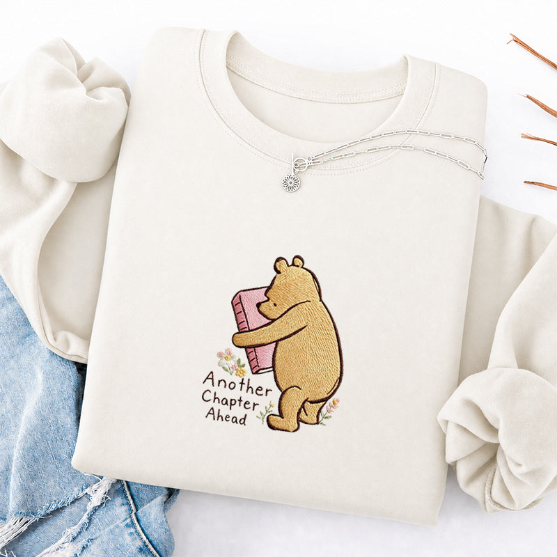 Embroidered Reading Bear Another Chapter Classic Crewneck Sweatshirt