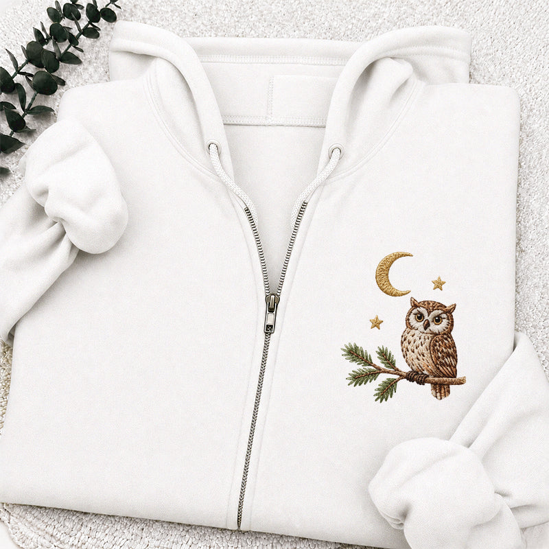Embroidered Night Owl Classic Full Zip Hoodie