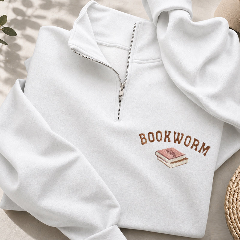 Embroidered Book Worm Classic Quarter Zip Sweatshirt