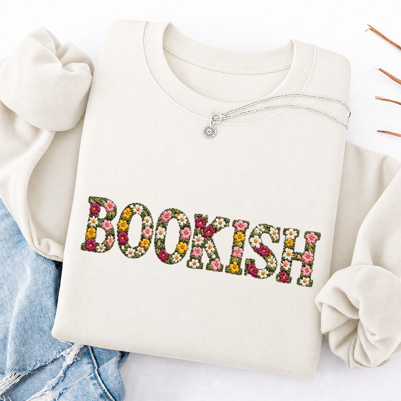 Embroidered Floral Bookish Classic Crewneck Sweatshirt