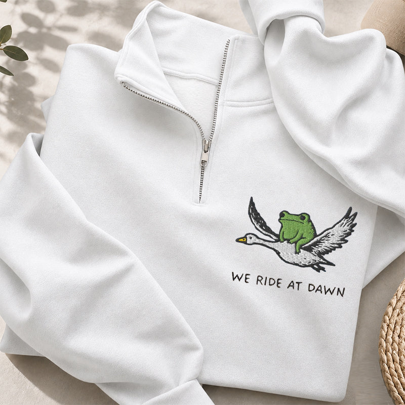 Embroidered We Ride At Dawn Forg Classic Quarter Zip Sweatshirt
