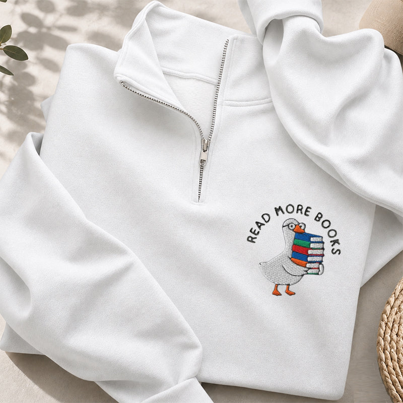 Embroidered Read More Books Goose Classic Quarter Zip Sweatshirt