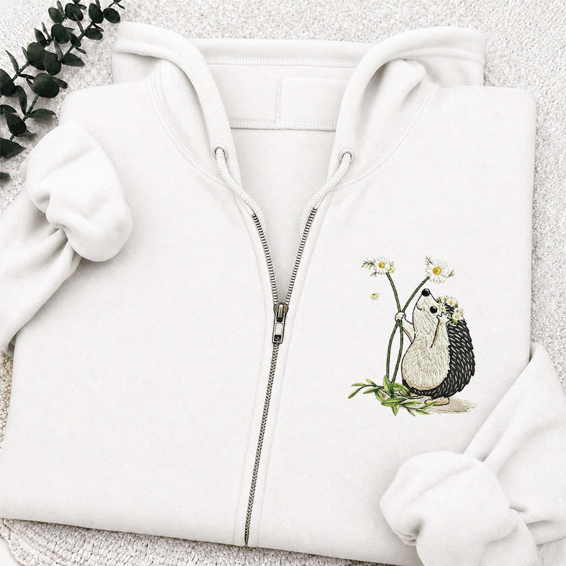 Embroidered hedgehog Daisy Classic Adult Unisex Full Zip Hoodie