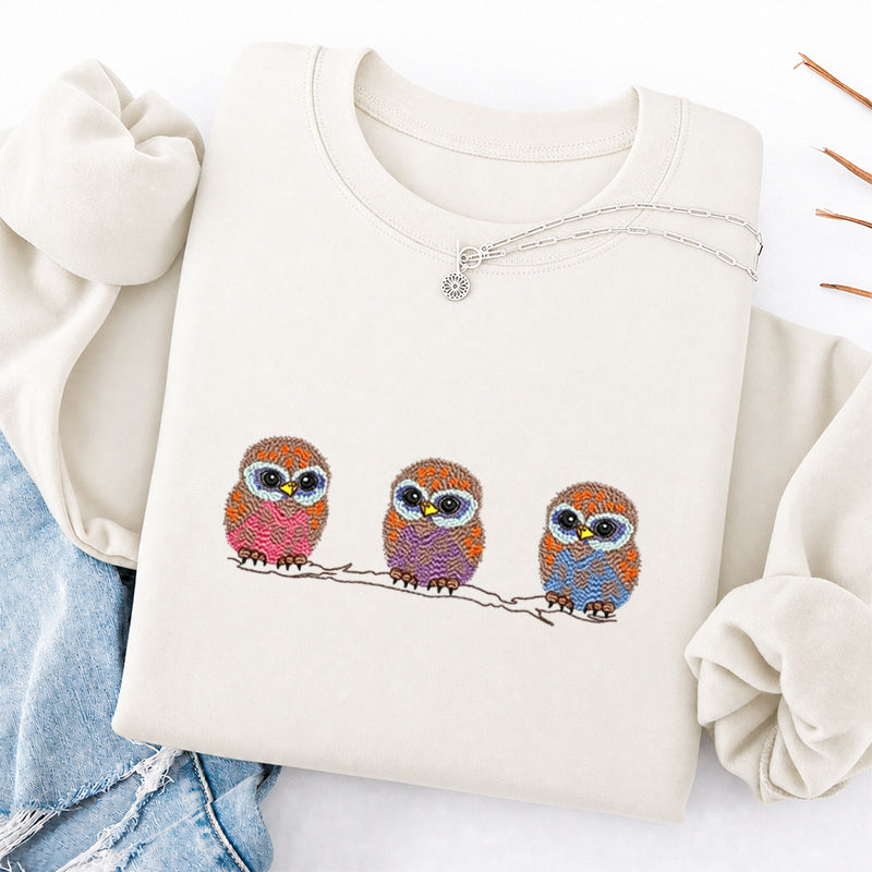 Embroidered Cute Owl Classic Crewneck Sweatshirt