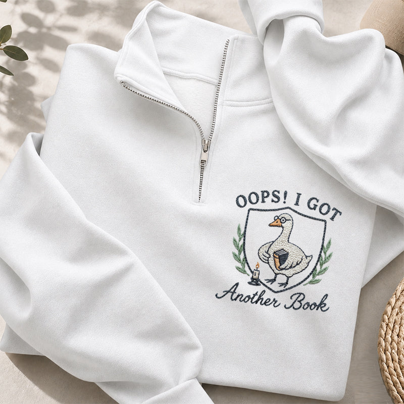 Embroidered Goose Got Another Book Classic Quarter Zip Sweatshirt