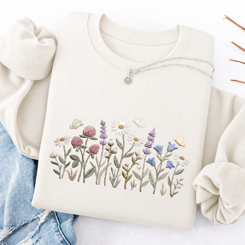 Embroidered Wildflower Classic Crewneck Sweatshirt