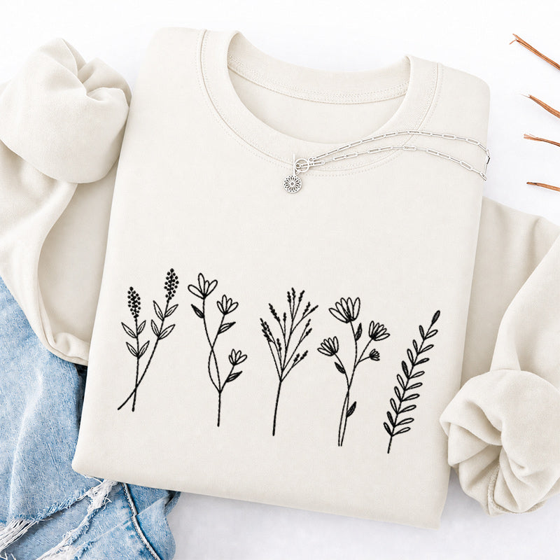 Embroidered Cute Wildflower Classic Crewneck Sweatshirt
