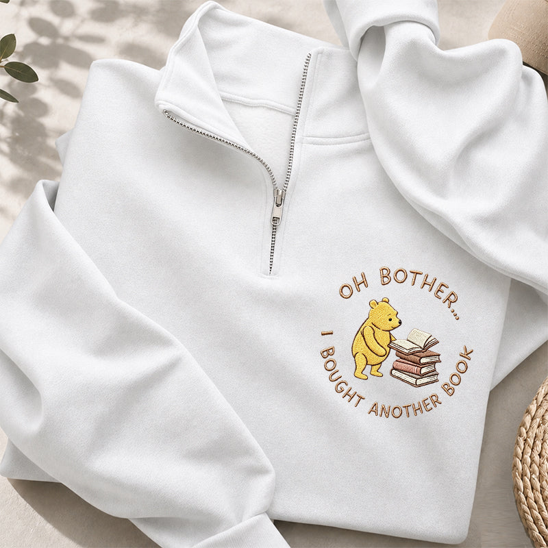 Embroidered Funny Bear Reading Books Classic Quarter Zip Sweatshirt