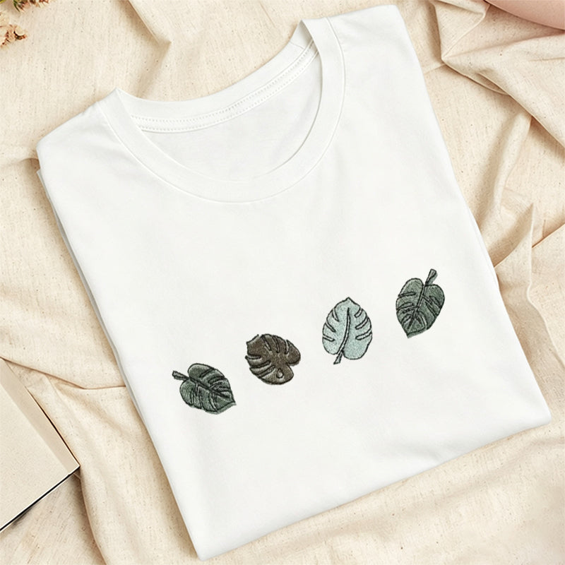 Embroidered Monstera Plant Classic Adult Unisex Crew Neck T-Shirt