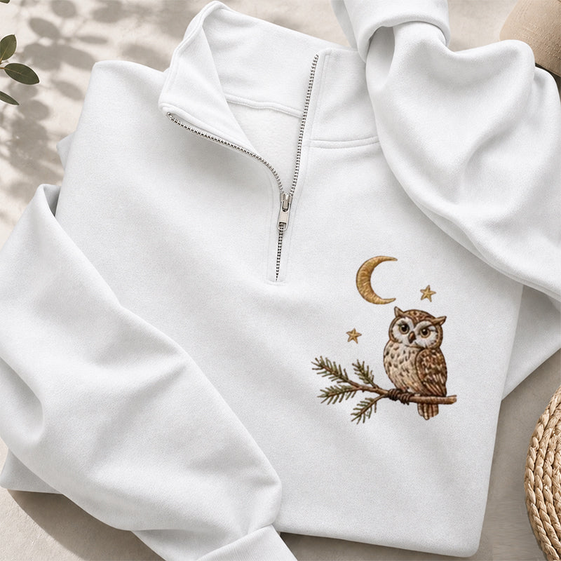 Embroidered Night Owl Classic Quarter Zip Sweatshirt