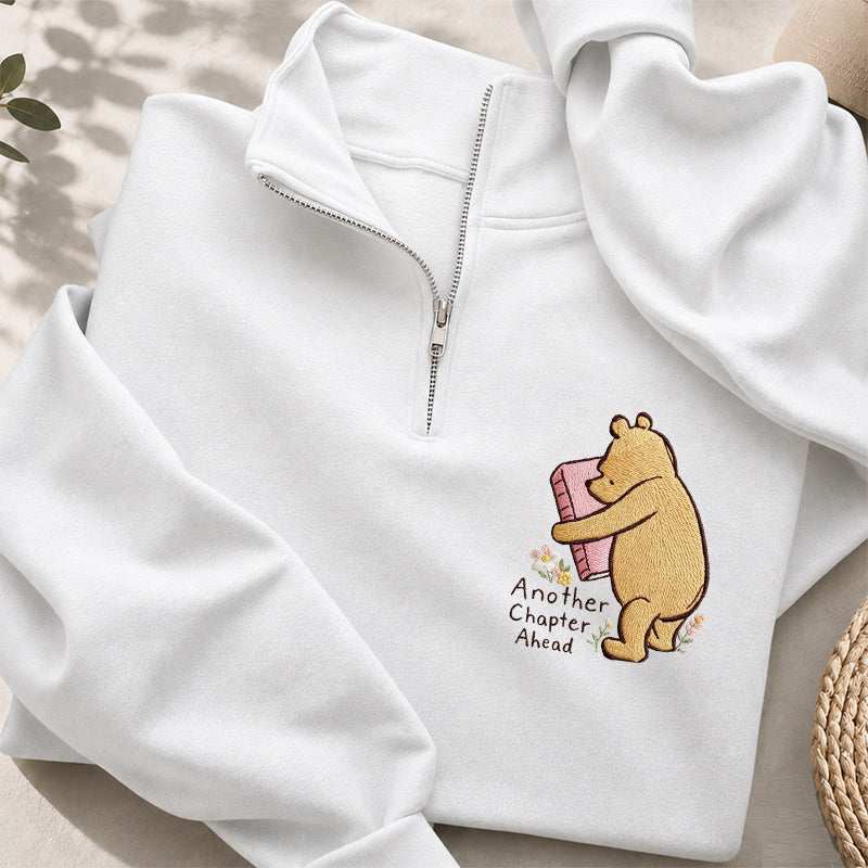 Embroidered Reading Bear Another Chapter Classic Quarter Zip Sweatshirt
