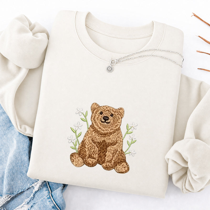 Embroidered Floral Bear Classic Crewneck Sweatshirt