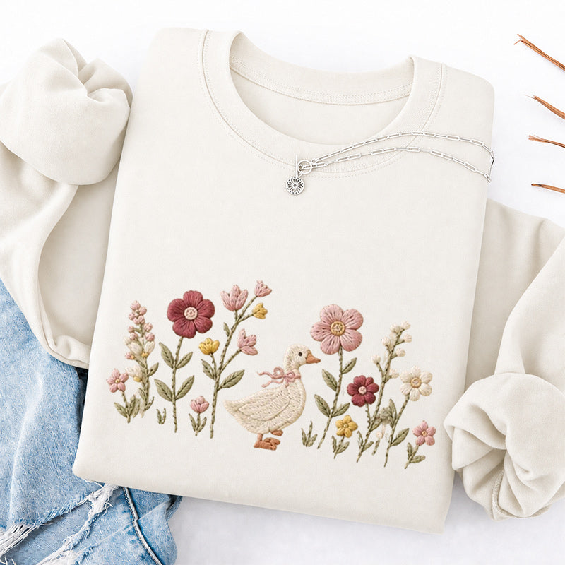 Embroidered Silly Goose Wildflower Classic Crewneck Sweatshirt