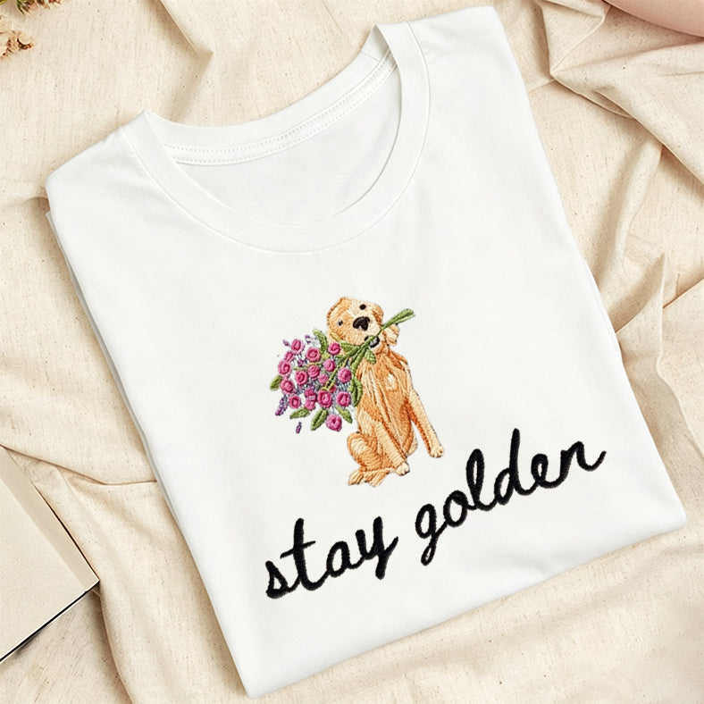 Embroidered Stay Golden Classic Adult Unisex Crew Neck T-Shirt