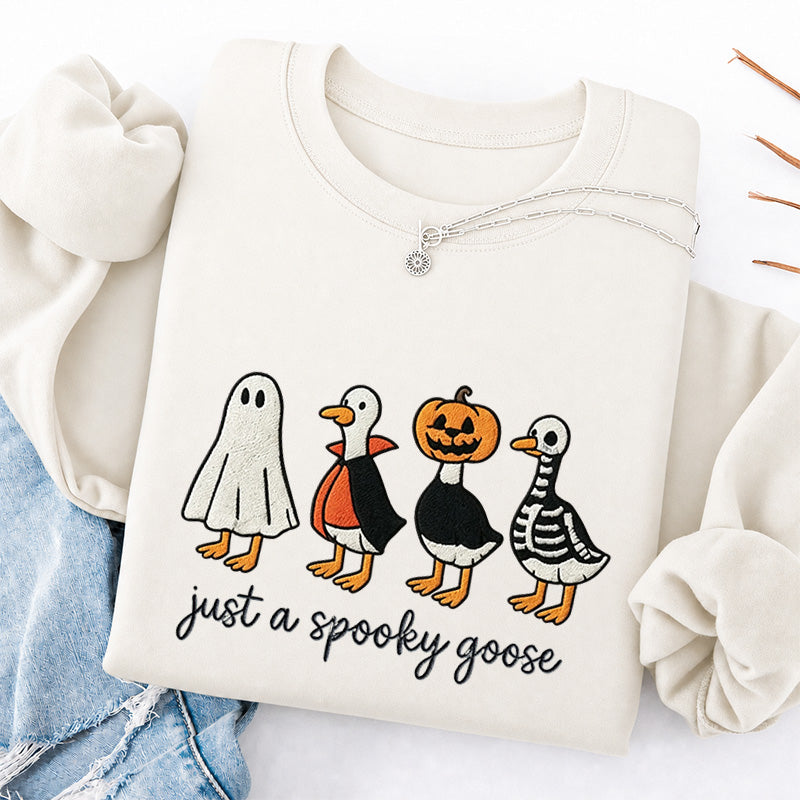 Embroidered Just A Spooky Goose Classic Crewneck Sweatshirt