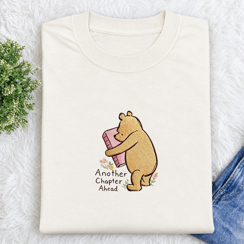 Embroidered Reading Bear Another Chapter Classic Crew Neck T-Shirt