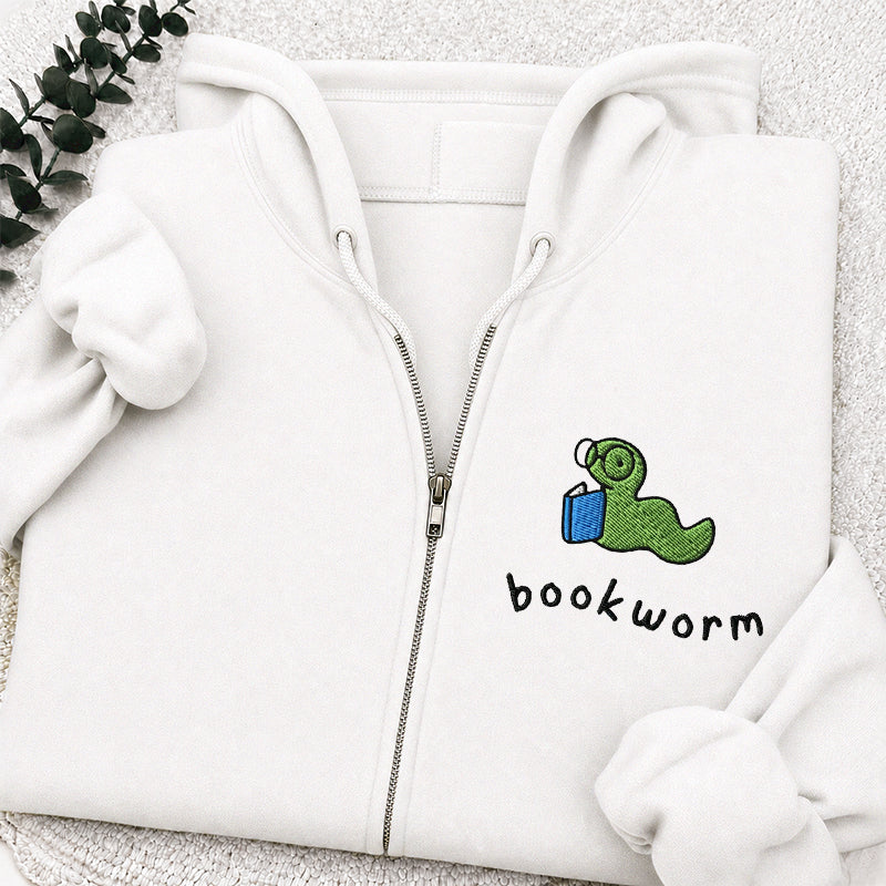 Embroidered Funny Bookworm Classic Full Zip Hoodie