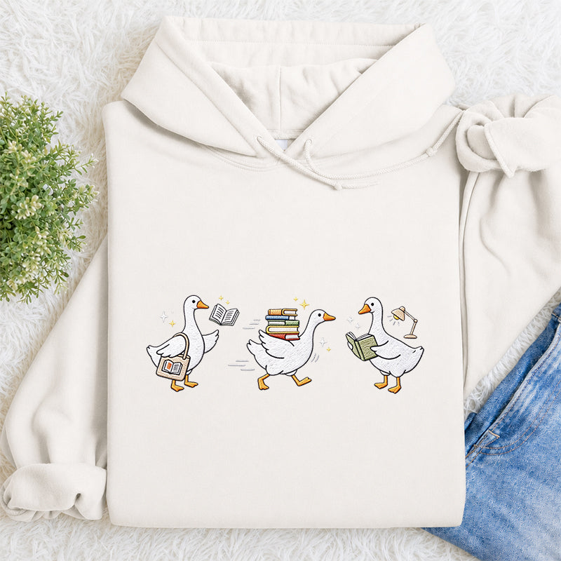 Embroidered Goose Reading Books Classic Adult Unisex Hoodie