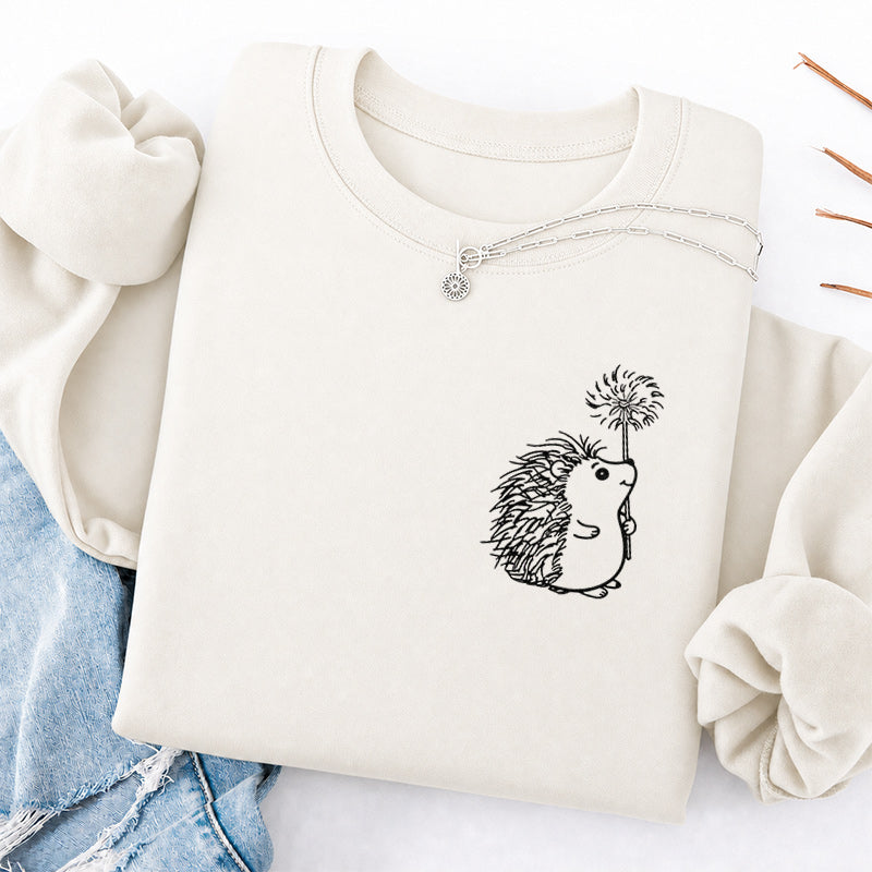Embroidered Hedgehog Dandelion Classic Crewneck Sweatshirt