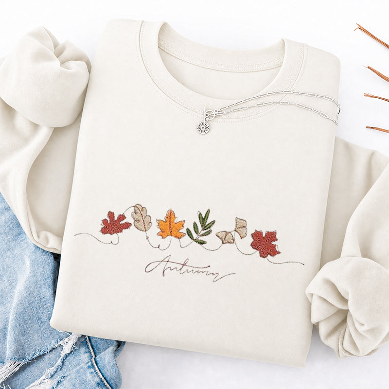 Embroidered Autumn Leaves Classic Crewneck Sweatshirt