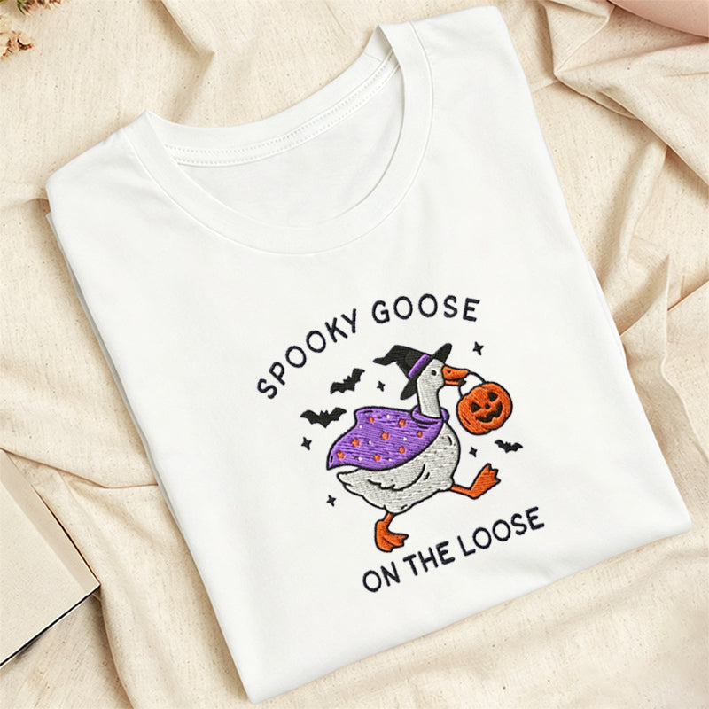 Embroidered Spooky Goose Classic Adult Unisex Crew Neck T-Shirt