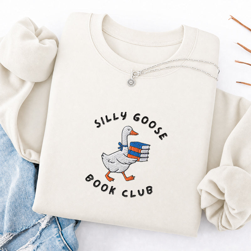 Embroidered Silly Goose Book Club Classic Crewneck Sweatshirt