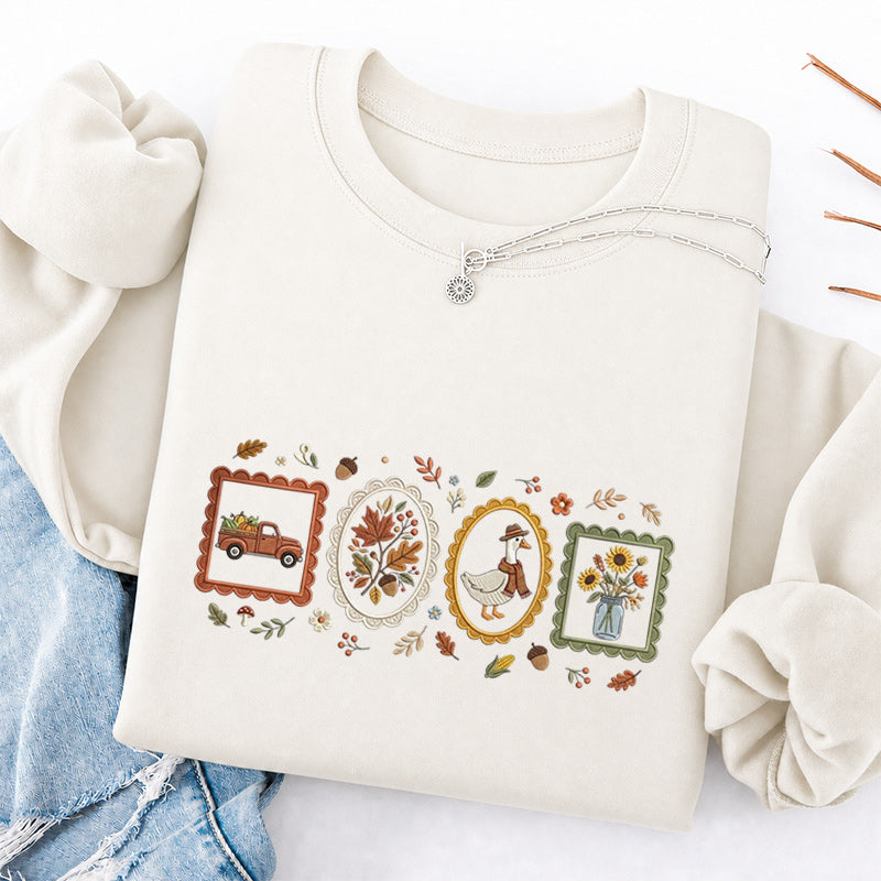 Embroidered Autumn Postcards Classic Crewneck Sweatshirt