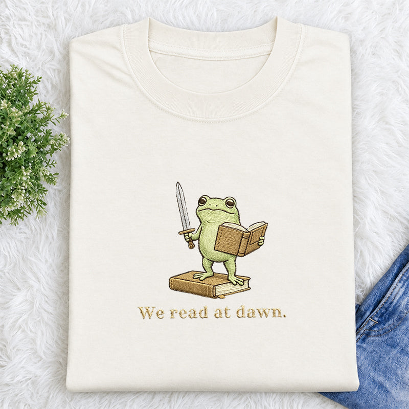 Embroidered We Read At Dawn Frog Classic Crew Neck T-Shirt