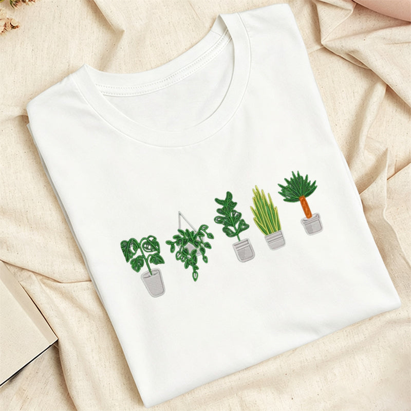 Embroidered Houseplant Classic Adult Unisex Crew Neck T-Shirt