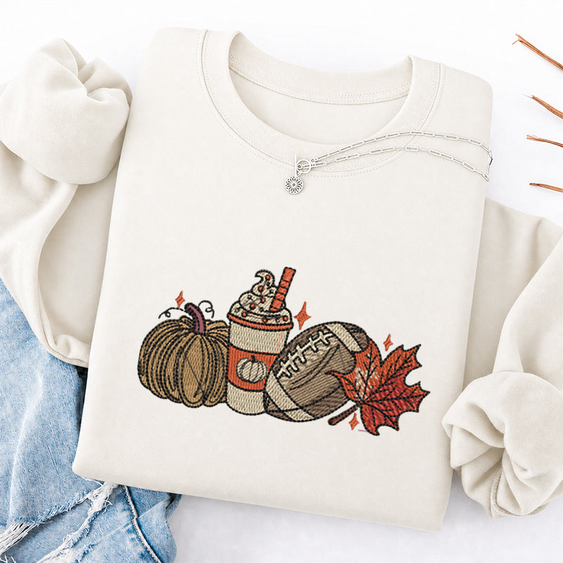 Embroidered Autumn Pumpkin Rugby Classic Crewneck Sweatshirt
