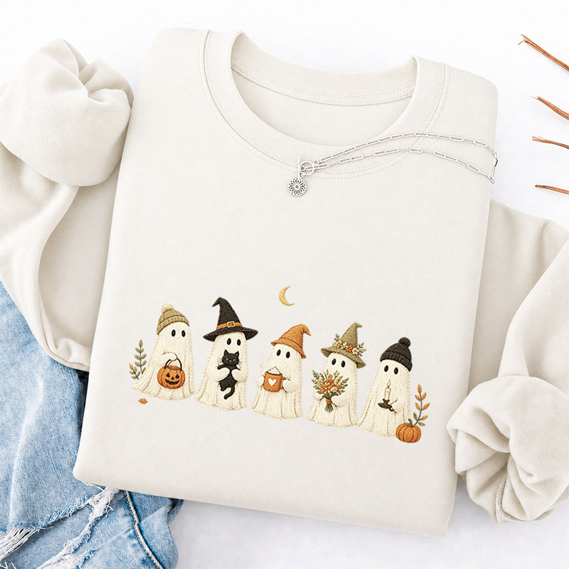 Embroidered Little Ghost Parade Classic Crewneck Sweatshirt