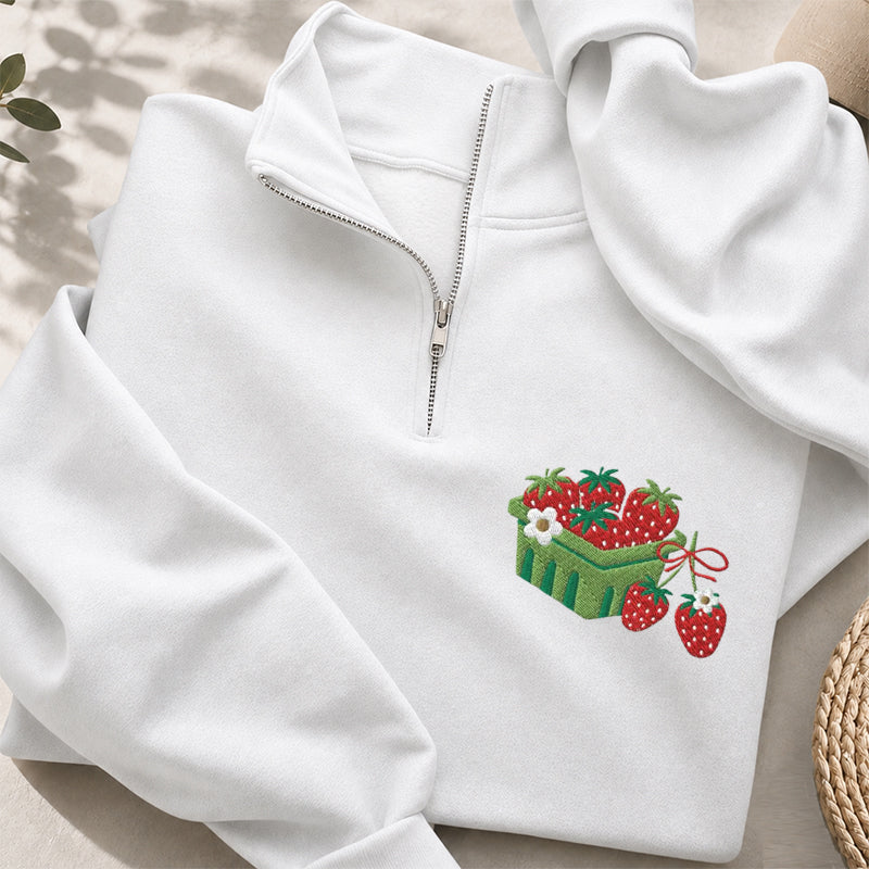 Embroidered Strawberry Blanket Classic Quarter Zip Sweatshirt