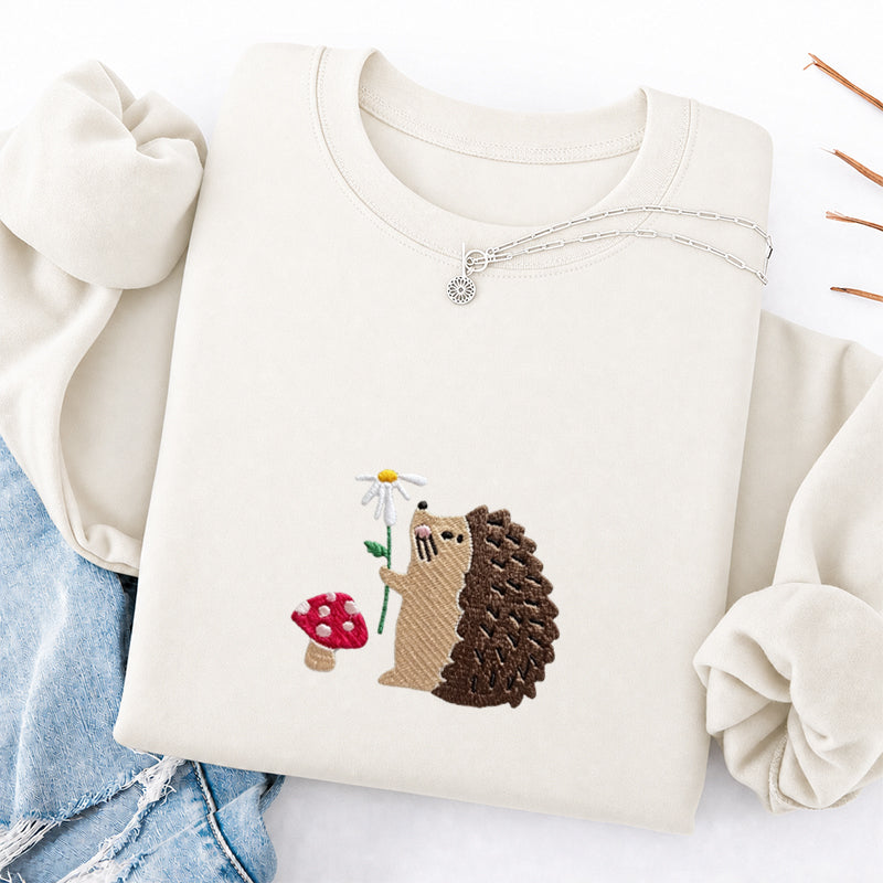 Embroidered Mushroom Hedgehog Classic Crewneck Sweatshirt