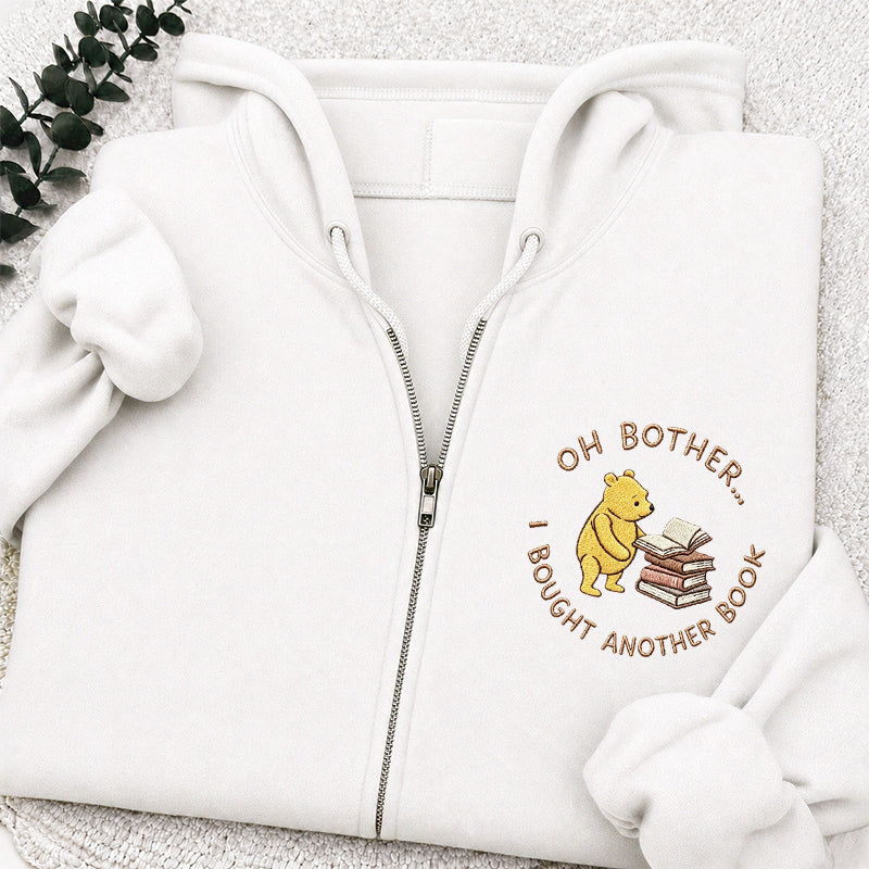 Embroidered Funny Bear Reading Books Classic Adult Unisex Full Zip Hoodie