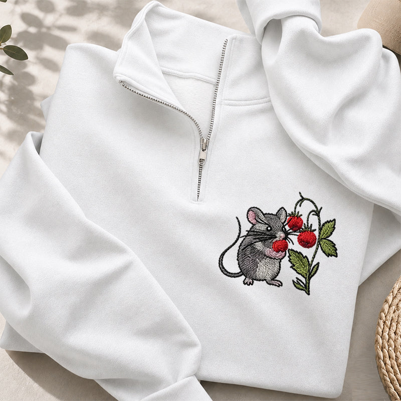 Embroidered Cottagecore Mouse Classic Quarter Zip Sweatshirt