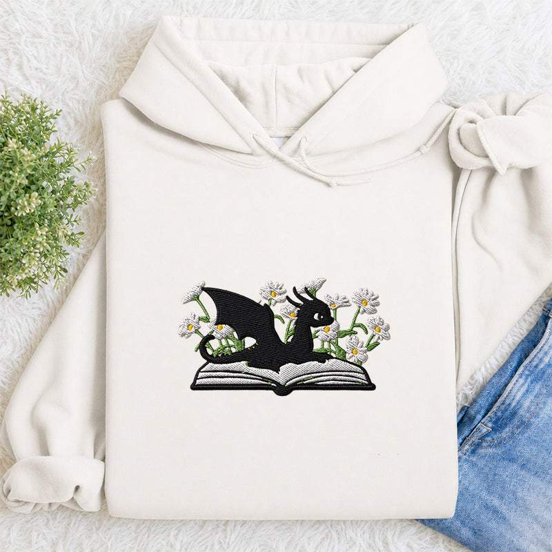 Embroidered Floral Dragon Book Classic Adult Unisex Hoodie